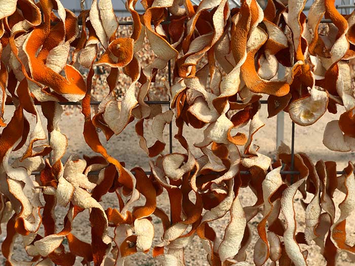 Bitter Orange peel drying in the sun